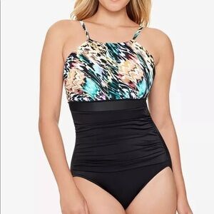Swim Solutions Black Multi High-Neck One-Piece Swimsuit